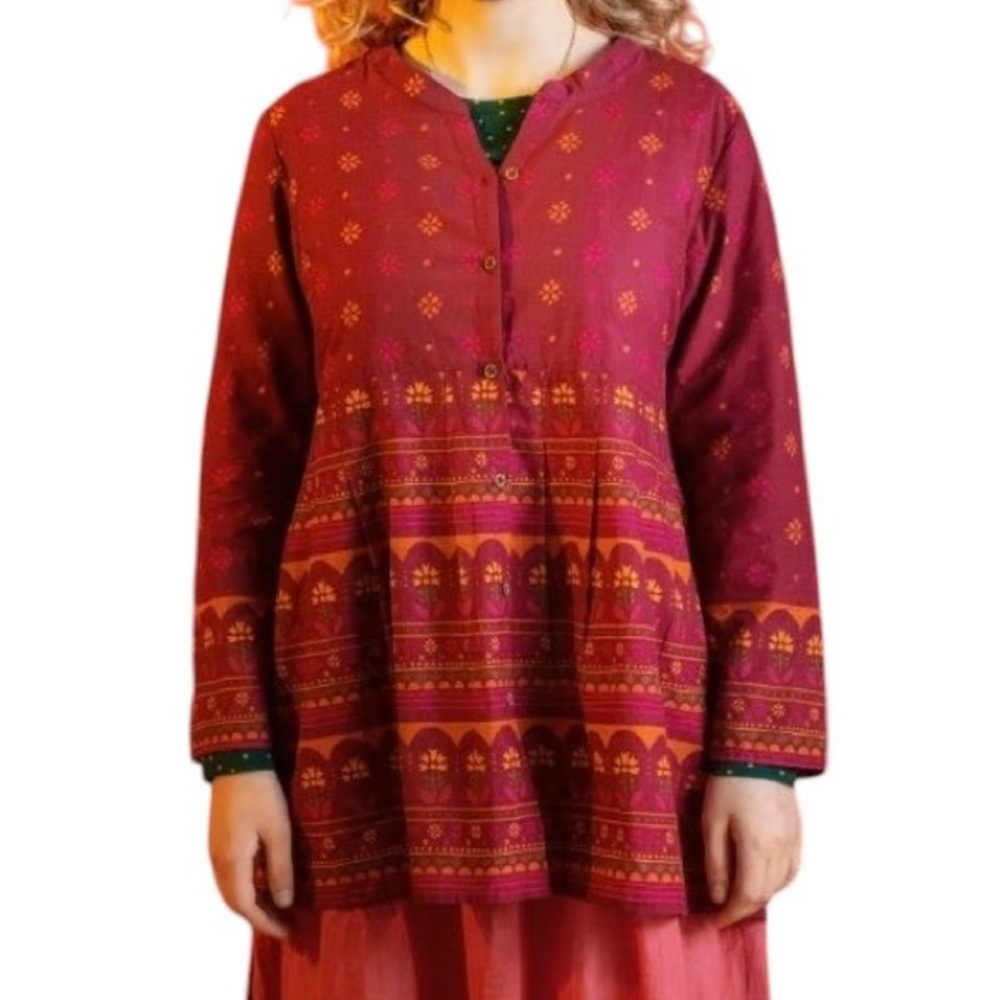 Gudrun Sjoden Lalita Geometric Floral Babydoll Mini Dress Tunic Top - M